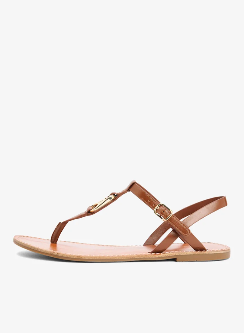 تومي هيلفيغر Leather Monogram Strap Sandals